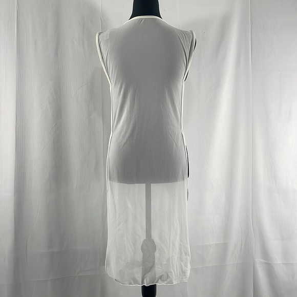 Sheer white sleeveless swim cover, tunic, top, peek a boo slits on side, Large - Picture 6 of 10